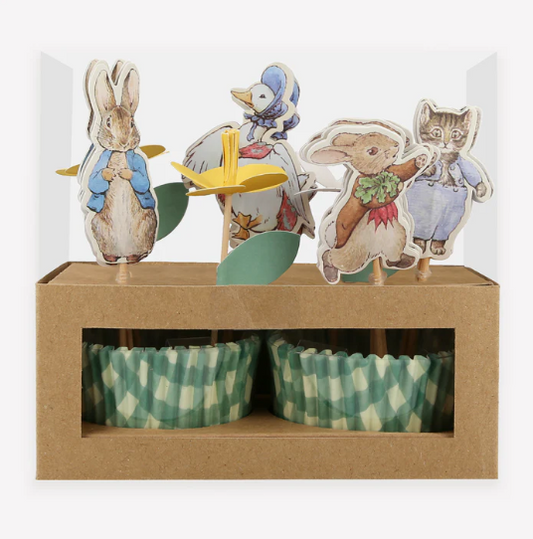 Kit para cupcakes de conejo Peter Rabbit™ en el jardín (x 24 toppers)