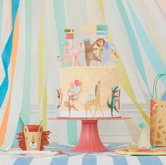 Cenefa y toppers para pasteles de Desfile de animales (x 6)