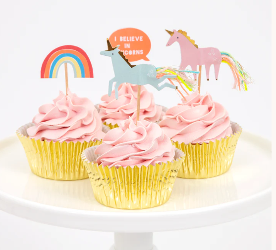 Kit de cupcakes unicornios - arcoiris (x 24 adornos)