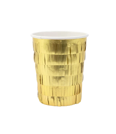 Vasos de Fiesta con Flecos Dorados (x 8)