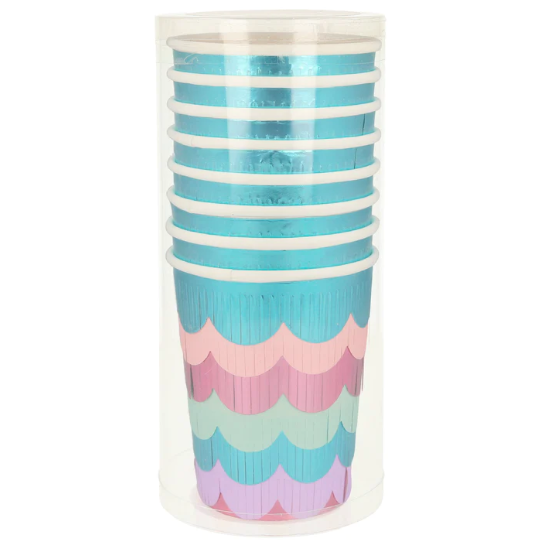 Vasos con flecos festoneados de sirena (x 8)