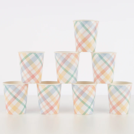 Vasos tonos pastel cuadros (x 8)
