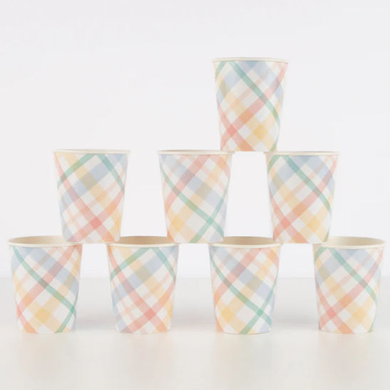 Vasos tonos pastel cuadros  (x 8)