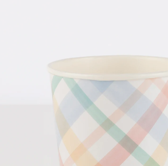 Vasos tonos pastel cuadros (x 8)