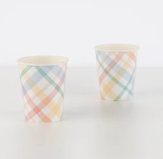 Vasos tonos pastel cuadros (x 8)