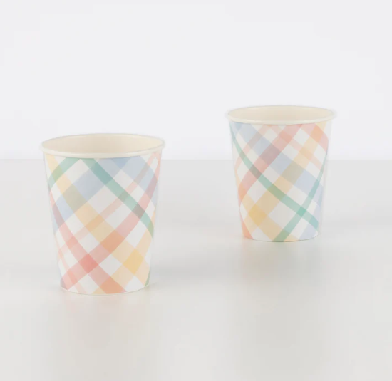 Vasos tonos pastel cuadros  (x 8)