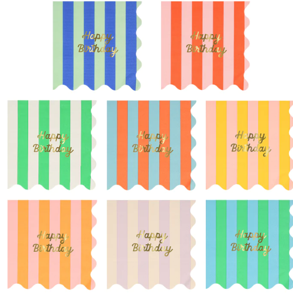 Servilletas grandes Stripe Happy Birthday (x 16)