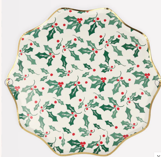 Plato de cena con patrón de acebo (x8)