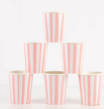 Vasos de Rayas Rosas X8