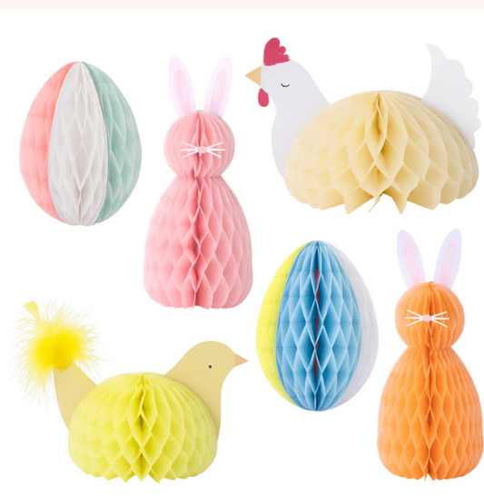 Decoraciones de panal de Pascua  conejos - gallinas (x 6)