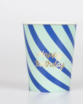 Vasos de Feliz Cumpleaños a rayas X8