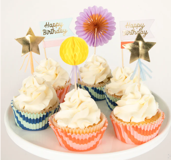 Kit de Cupcakes Happy Birthday Stripe Party (x 24 adornos)