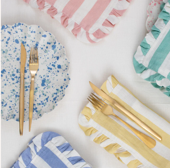 Servilletas de tela con volantes a rayas (x 4) ARTICULO SOBRE PEDIDO