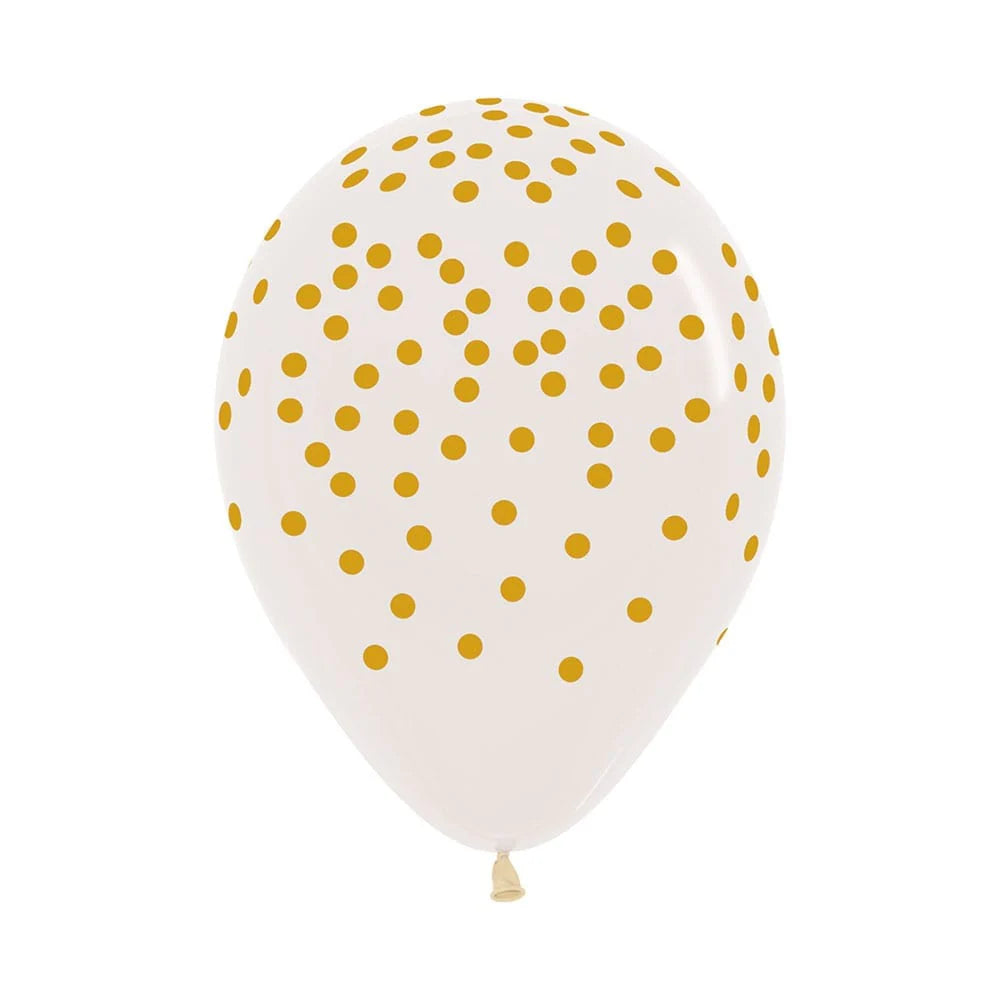 GLOBO LATEX CONFETTI DORADO FASHION TRANSPARENTE
