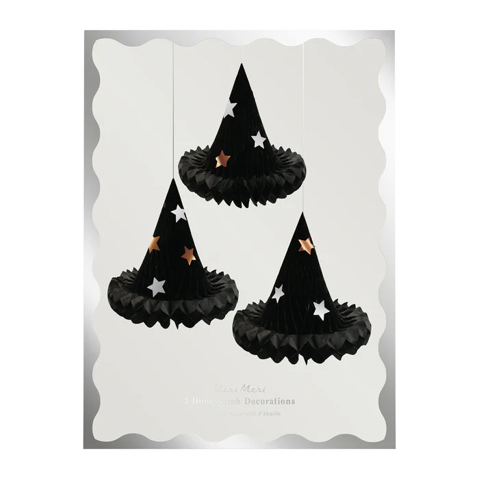 Decoración panal de abeja de gorros de bruja (x3)