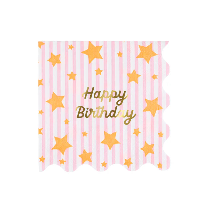 Servilletas grandes ¨Feliz Cumpleaños¨ rayas y estrellas (x16)