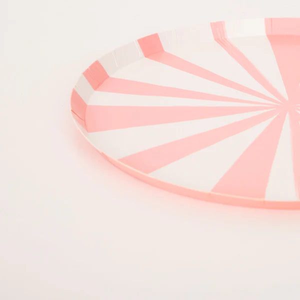 Platos pequeños a rayas rosadas (x8)