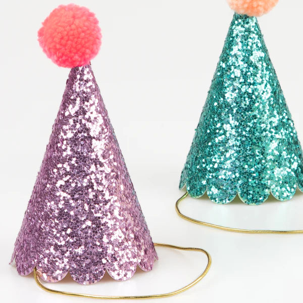 Mini sombreros de fiesta con purpurina (x8)