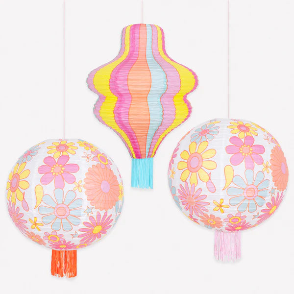 Lamparas de papel flower power (x3)