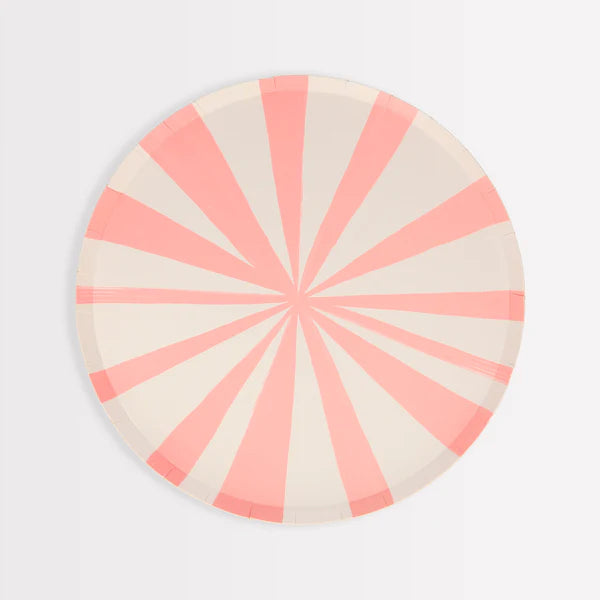 Platos pequeños a rayas rosadas (x8)