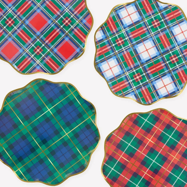 platos base de navidad a cuadros (x8)