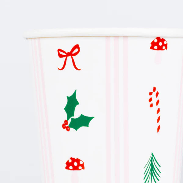 Vasos de rayas con iconos festivos (x8)