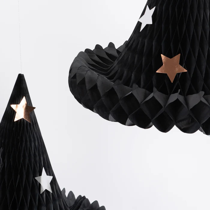 Decoración panal de abeja de gorros de bruja (x3)