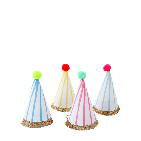 Mini gorro con pompones a rayas (x8)