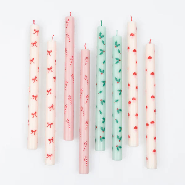 Velas navideñas con patrón de acebo (x8)