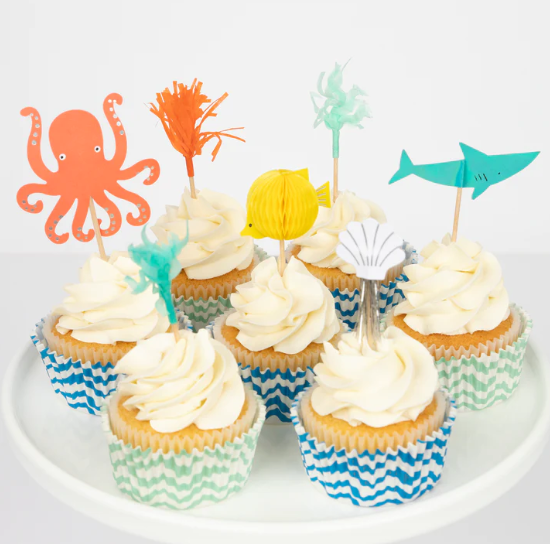 Kit de cupcakes de pulpo y tiburón (x 24 adornos)