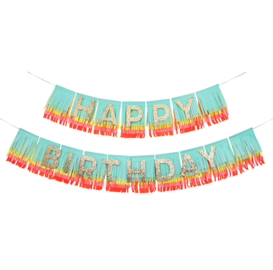 Guirnalda de flecos de feliz cumpleaños arcoíris