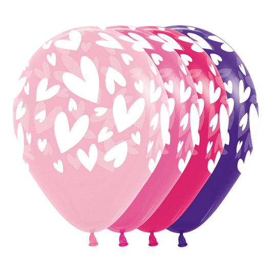 GLOBO LATEX REDONDO INFINITY® CORAZONES MODERNOS FASHION SURTIDO (X4)