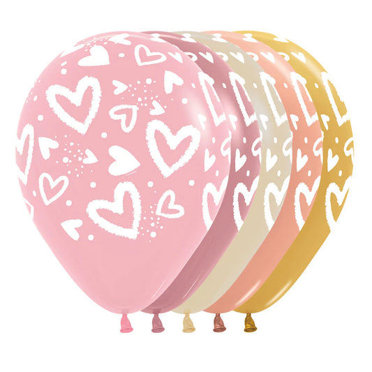 GLOBO LATEX CORAZONES BRILLANTES FASHION & METAL SURTIDO