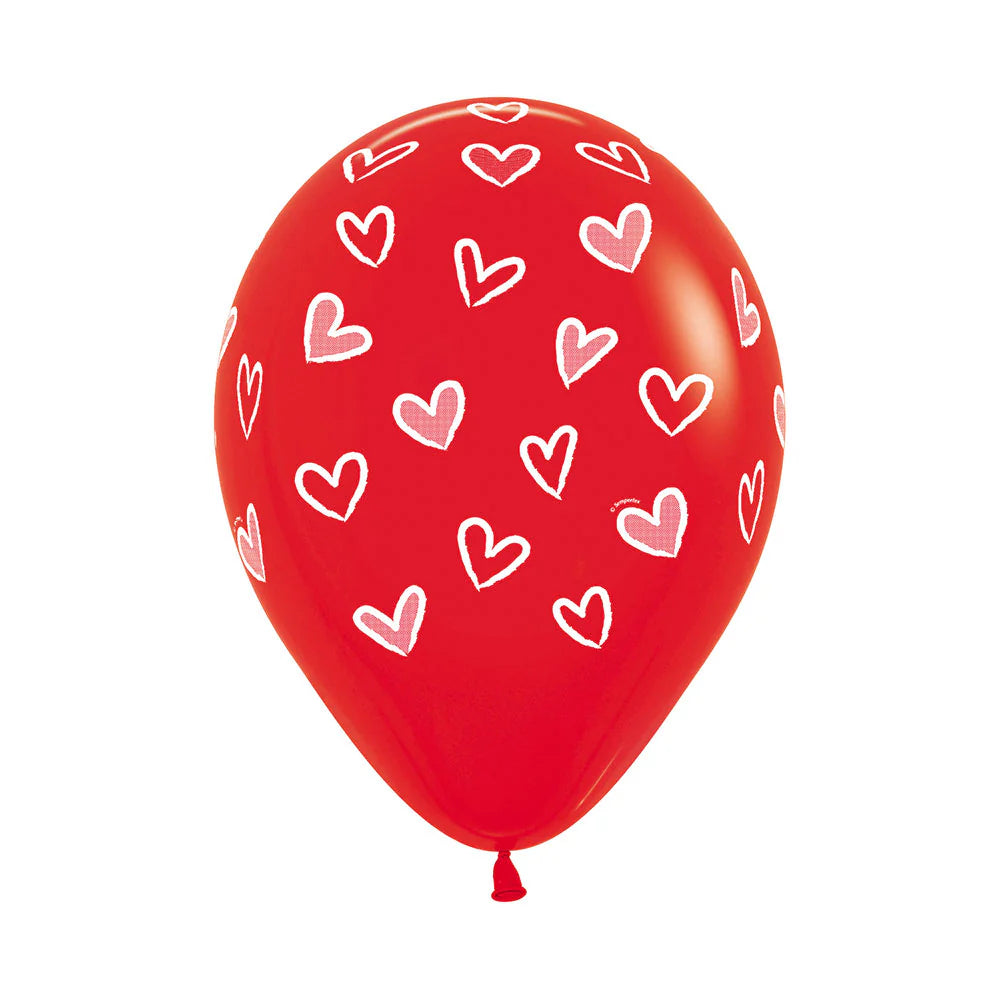 GLOBO LATEX REDONDO INFINITY® CORAZONES POR SIEMPRE FASHION ROJO