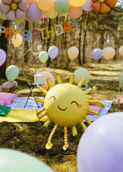 Sol de globo de aluminio, 91x77 cm, amarillo