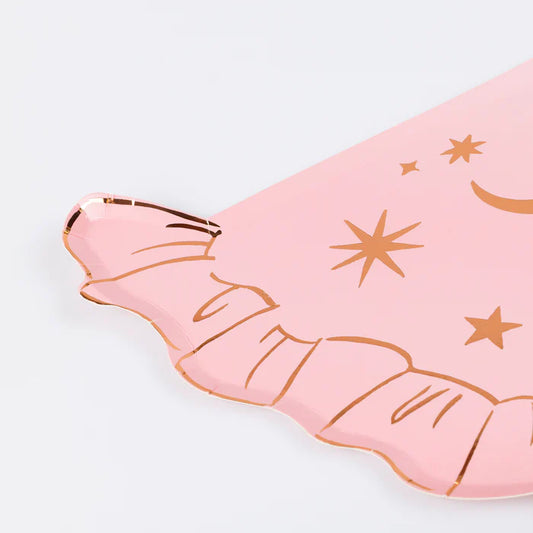 Plato sombrero de buena bruja rosa (x8)