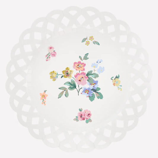 platos pequeños florales con tejido (x8)