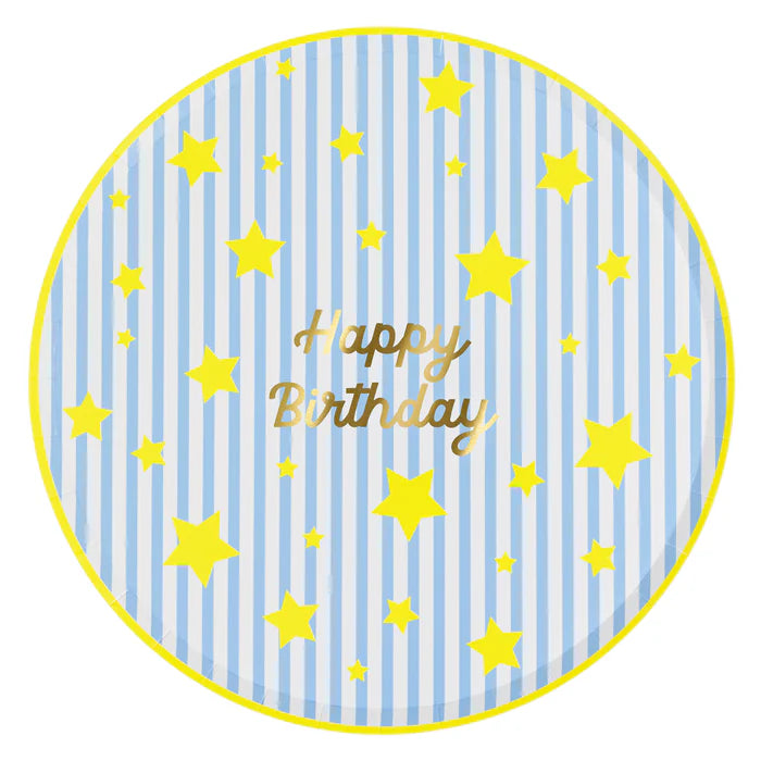 Platos de Cena “Feliz Cumpleaños” Rayas y Estrellas (x8)