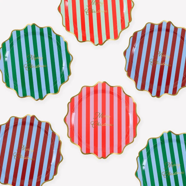 Platos pequeños de rayas Navideños (x8)