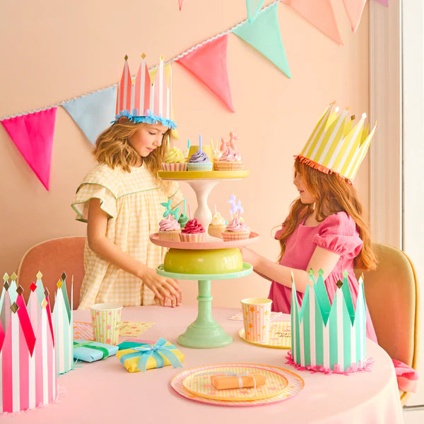 Coronas de fiesta de papel a rayas (x8)