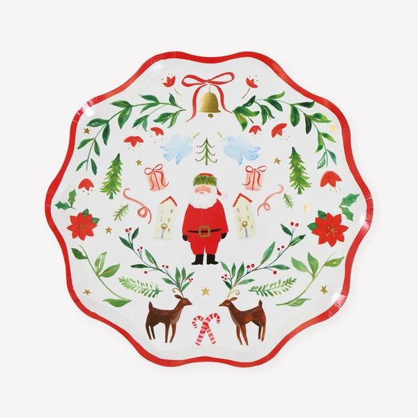 Platos pequeños con patrón de Papá Noel