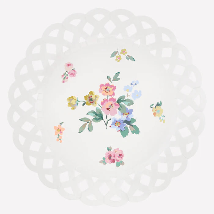 Platos florales grandes con tejido (x8)