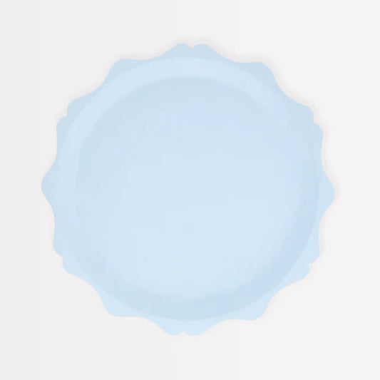 Plato azul compostable  con borde decorado (x8)