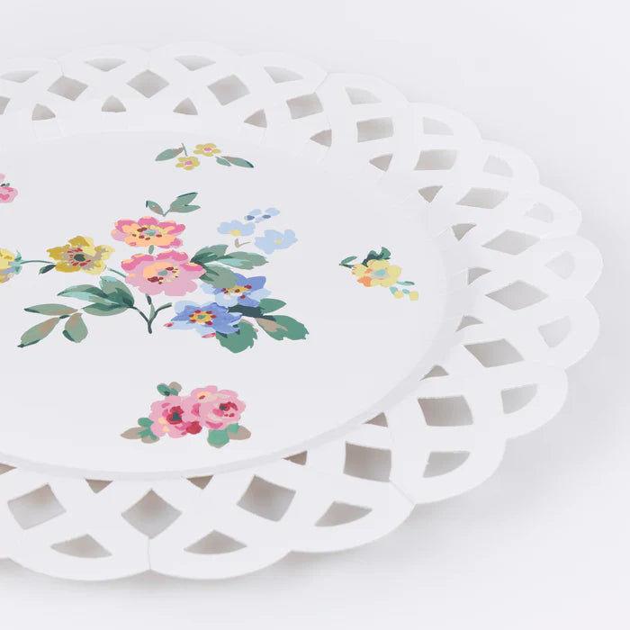 Platos florales grandes con tejido (x8)