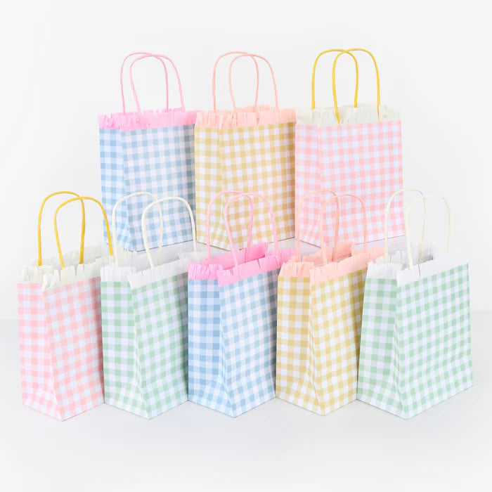 Bolsas estampados cuadros gingham con Flecos (x8)