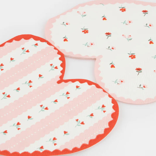 Servilleta vintage de corazón de rosa (x16)