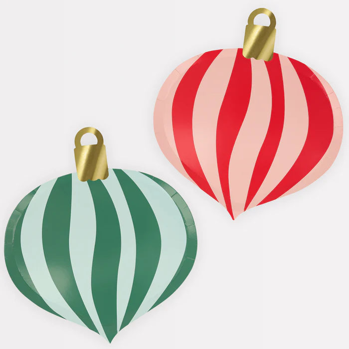 Platos adorno navideños a rayas (x8)