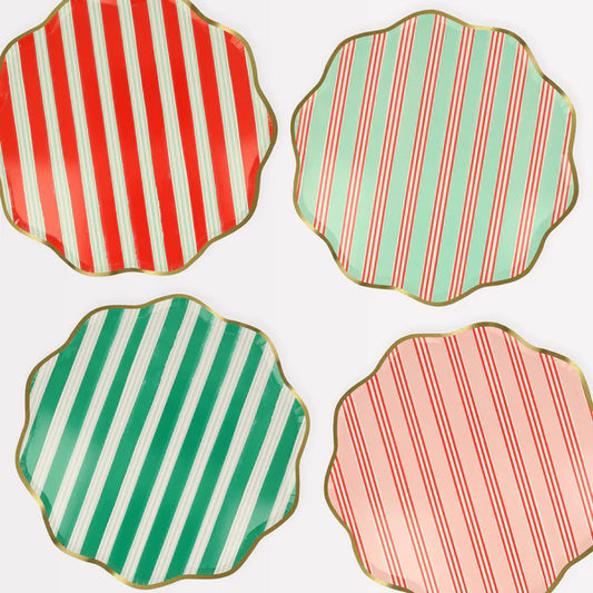 Plato grande de rayas navidad (x8)