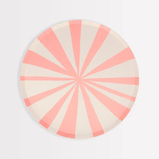 Platos pequeños a rayas rosadas (x8)