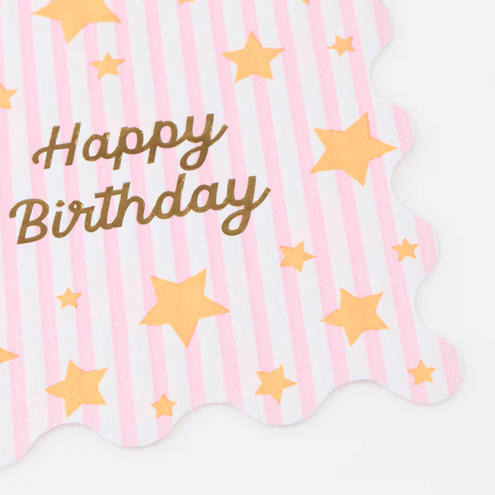Servilletas grandes ¨Feliz Cumpleaños¨ rayas y estrellas (x16)
